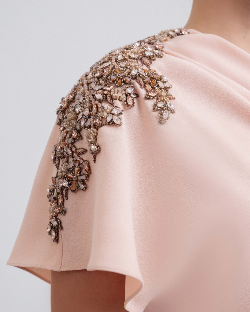 Asymmetrical Neckline Draped Dress - Gemy Maalouf