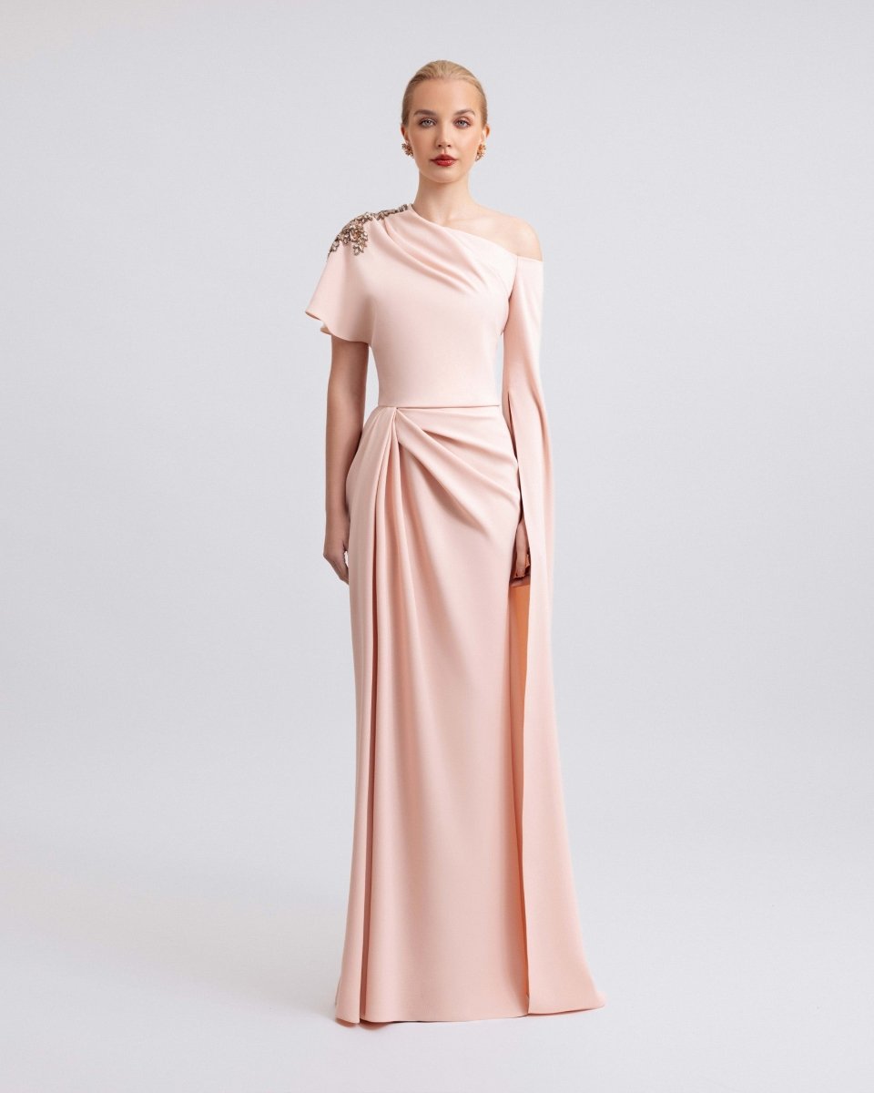 Asymmetrical Neckline Draped Dress - Gemy Maalouf
