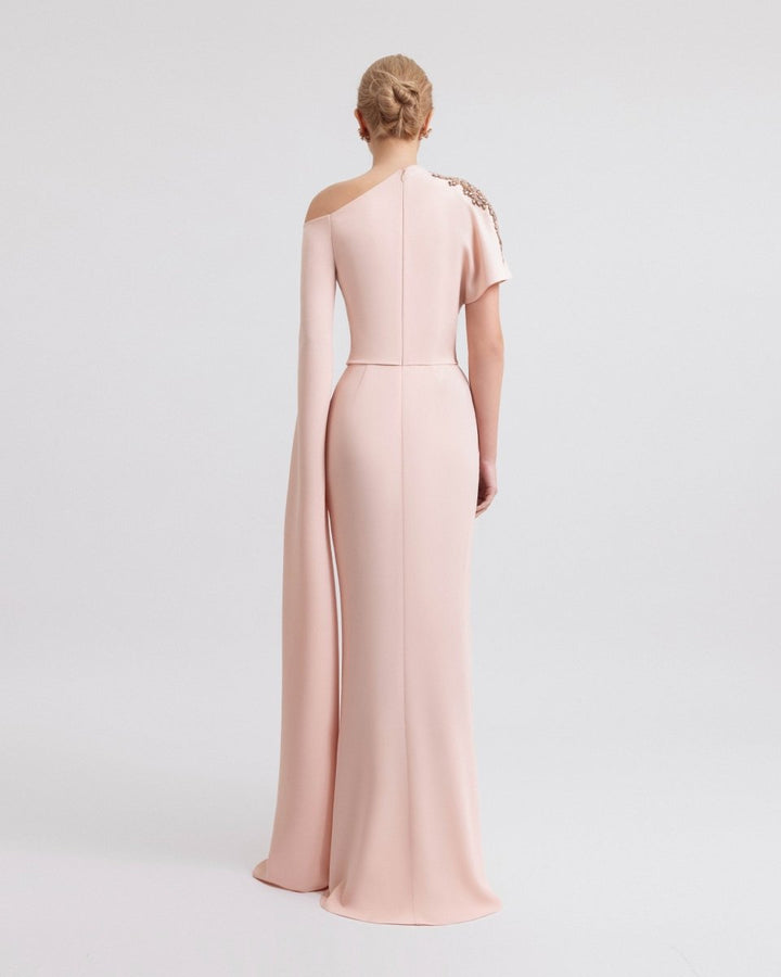 Asymmetrical Neckline Draped Dress - Gemy Maalouf