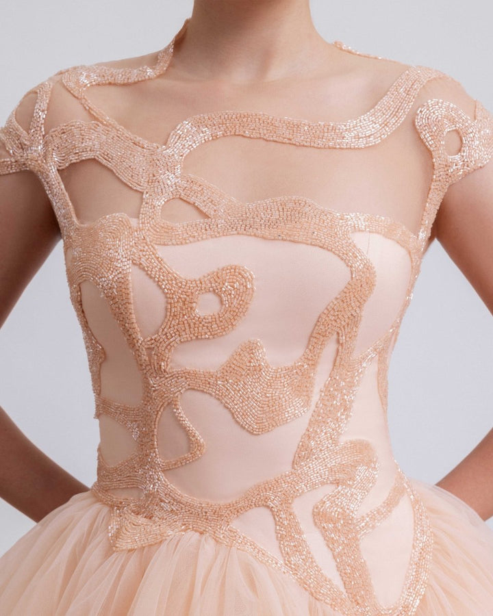 Layered Ruffle Tulle Skirt Dress - Gemy Maalouf