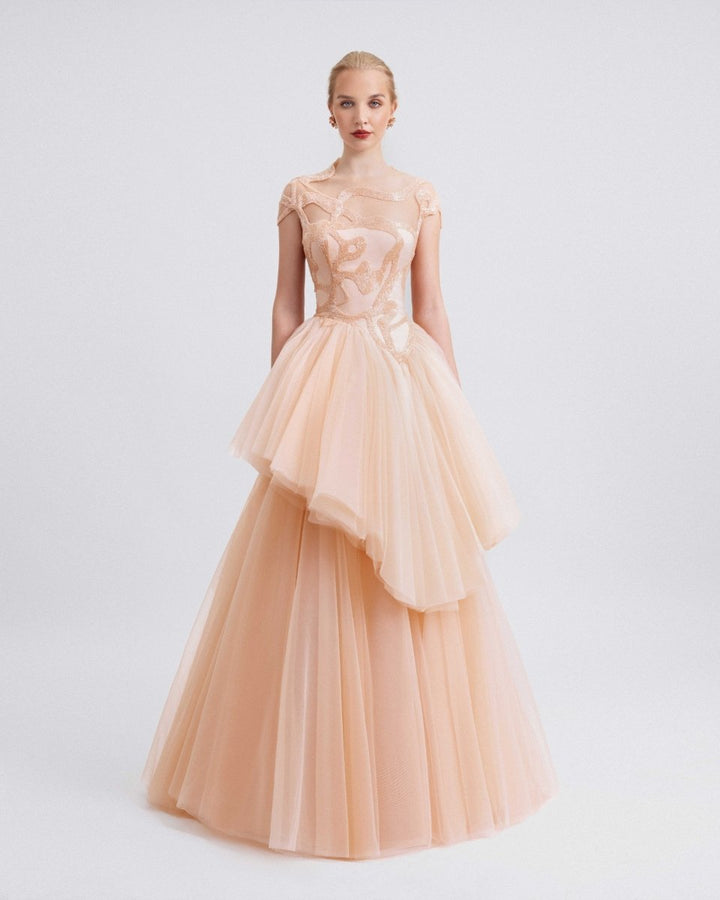 Layered Ruffle Tulle Skirt Dress - Gemy Maalouf