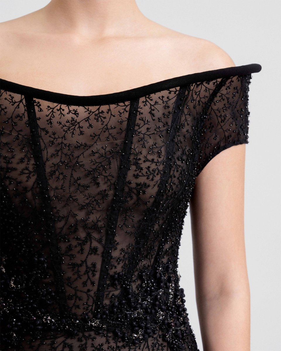 Beaded Dress with Structured Corset - Gemy Maalouf