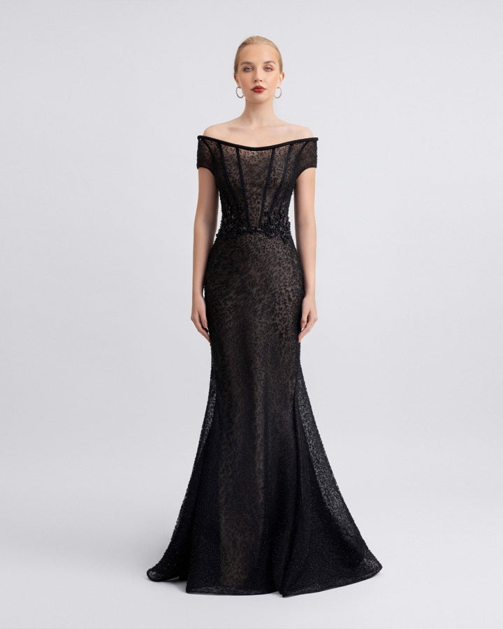 Beaded Dress with Structured Corset - Gemy Maalouf