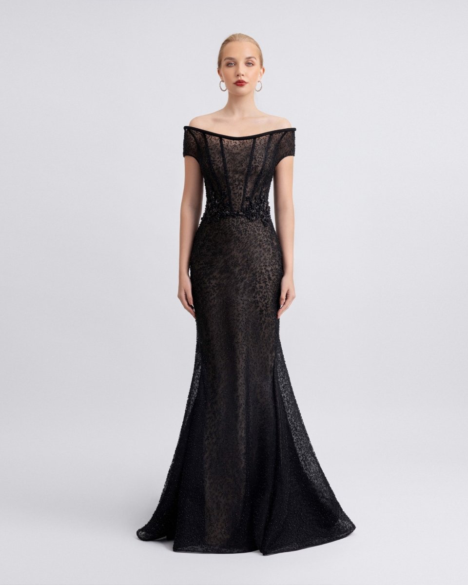 Beaded Dress with Structured Corset - Gemy Maalouf