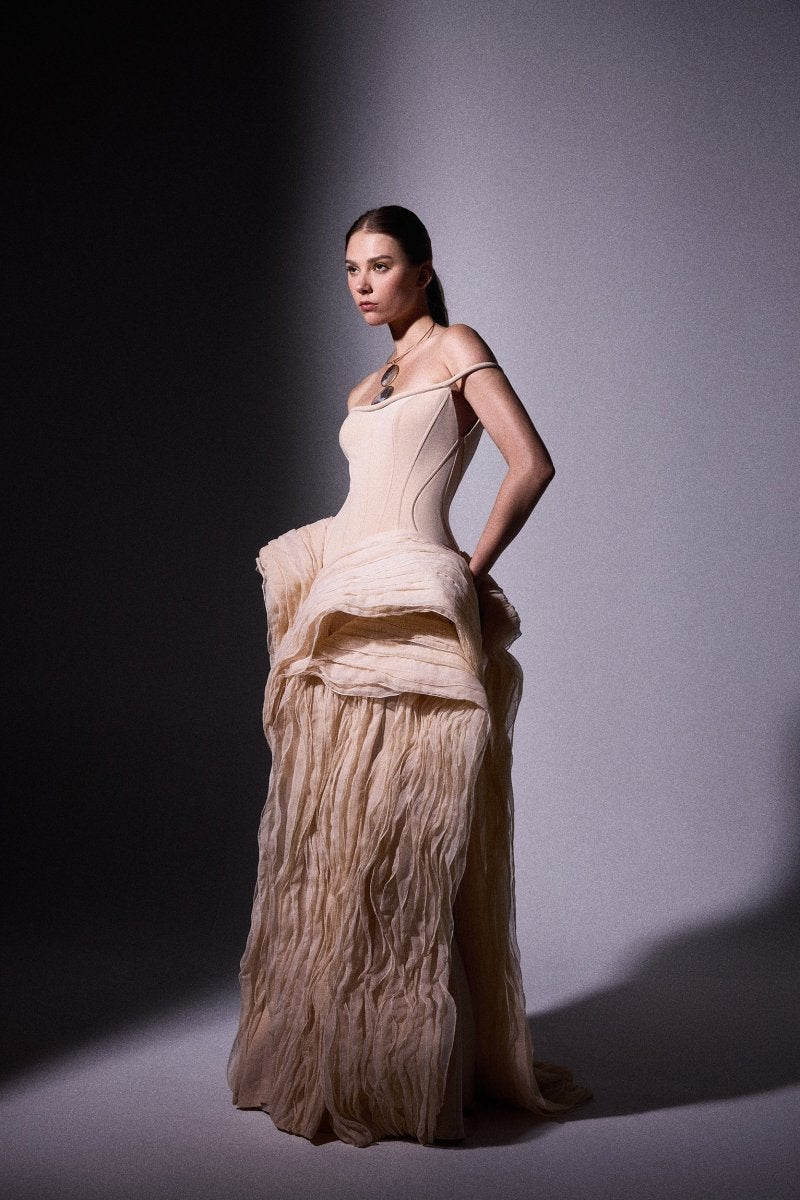 Structured Chiffon Panels Dress - Gemy Maalouf