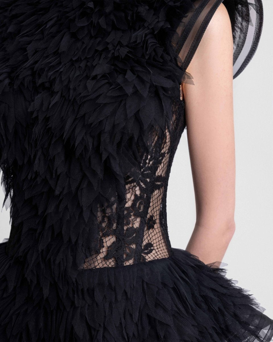Ruffled Tulle Structured Short Dress - Gemy Maalouf