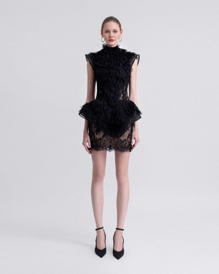 Ruffled Tulle Structured Short Dress - Gemy Maalouf