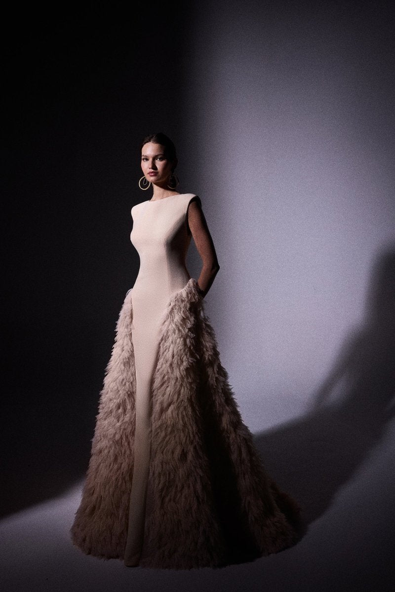 Padded Shoulder Tulle Dress - Gemy Maalouf