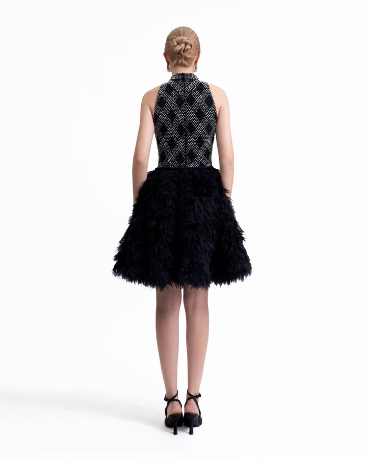 High-Collar Beaded Dress