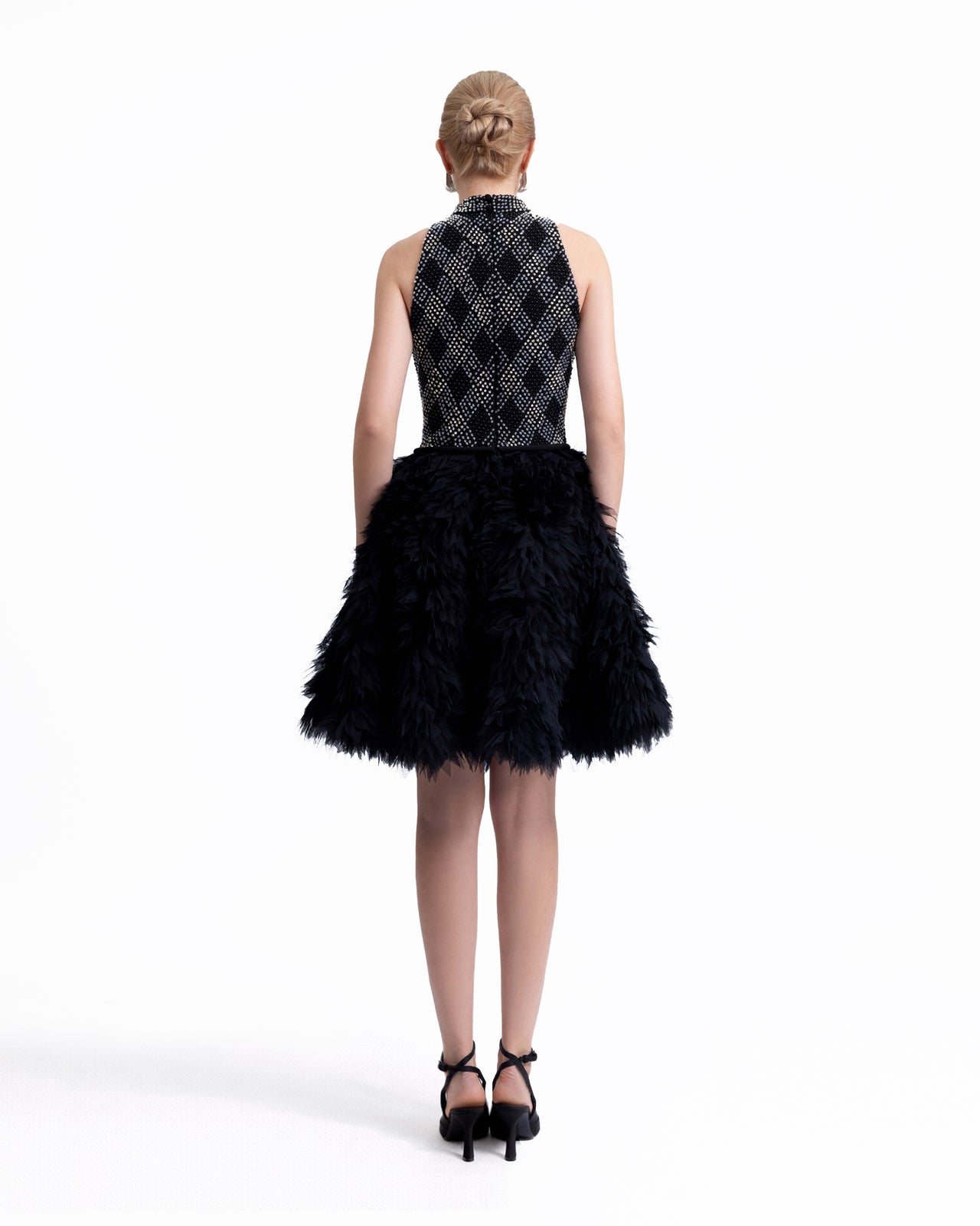 High-Collar Beaded Dress