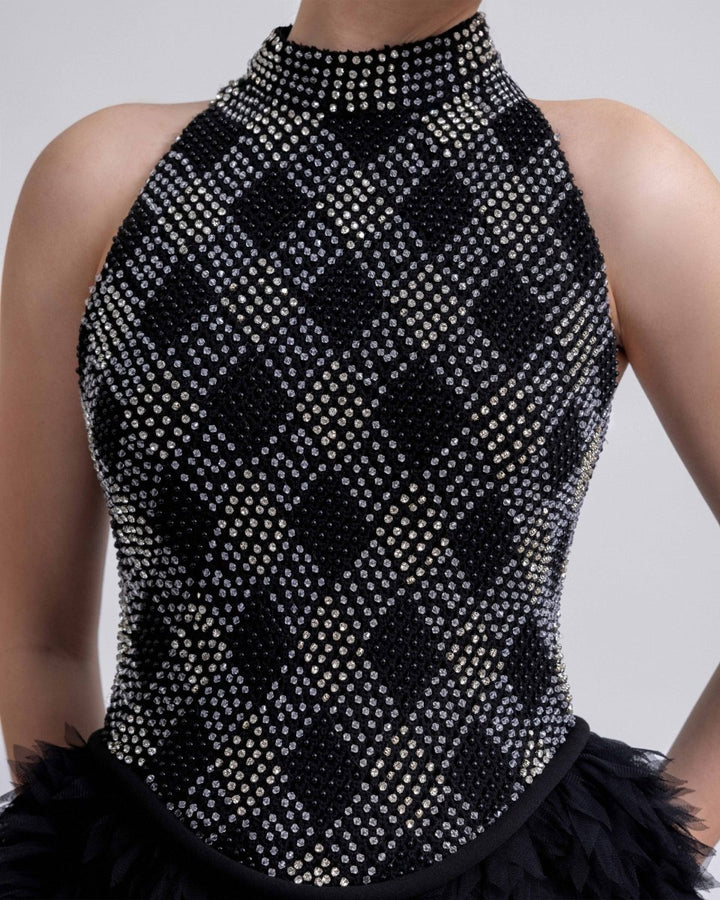 High - Collar Beaded Dress - Gemy Maalouf