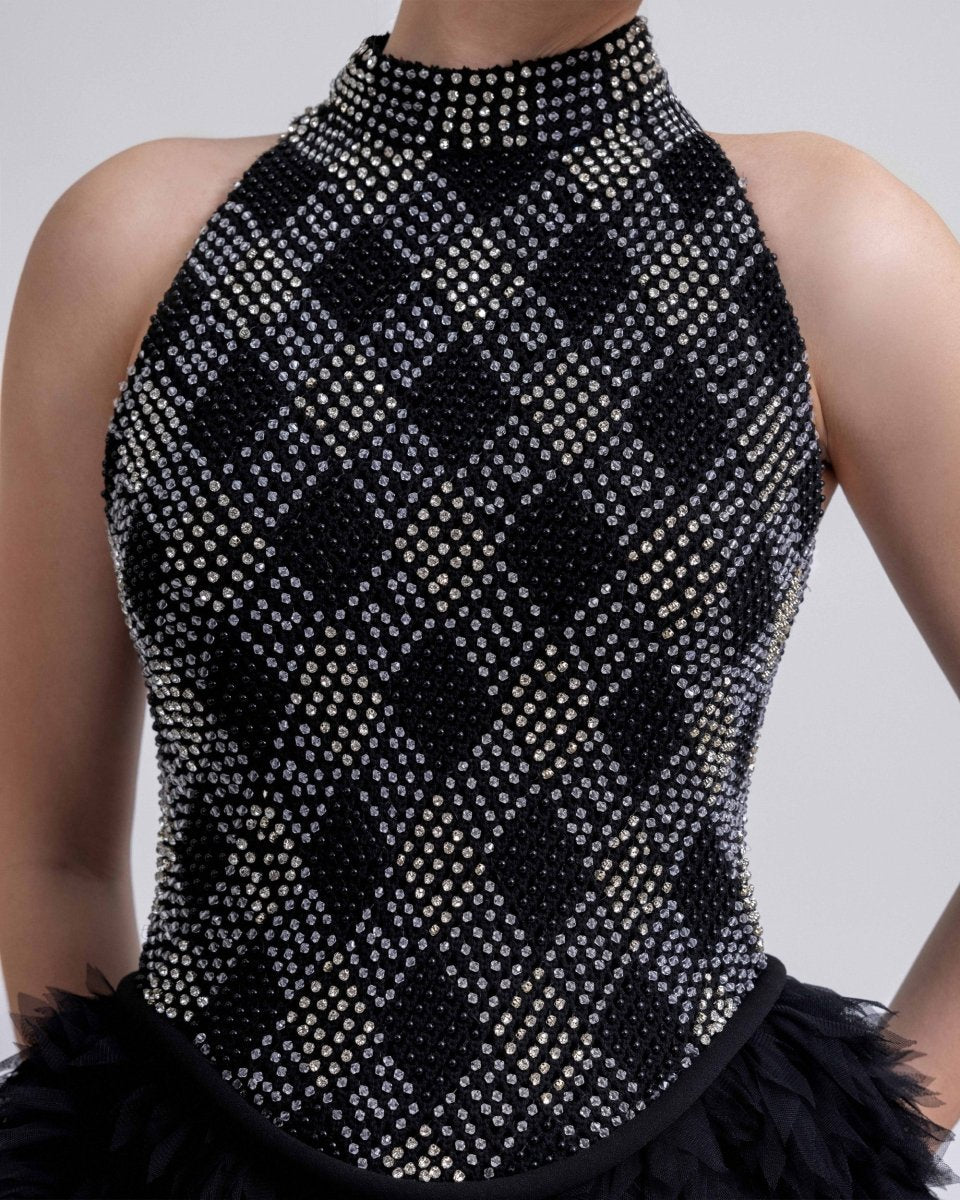 High - Collar Beaded Dress - Gemy Maalouf