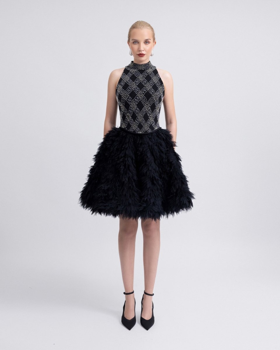 High - Collar Beaded Dress - Gemy Maalouf