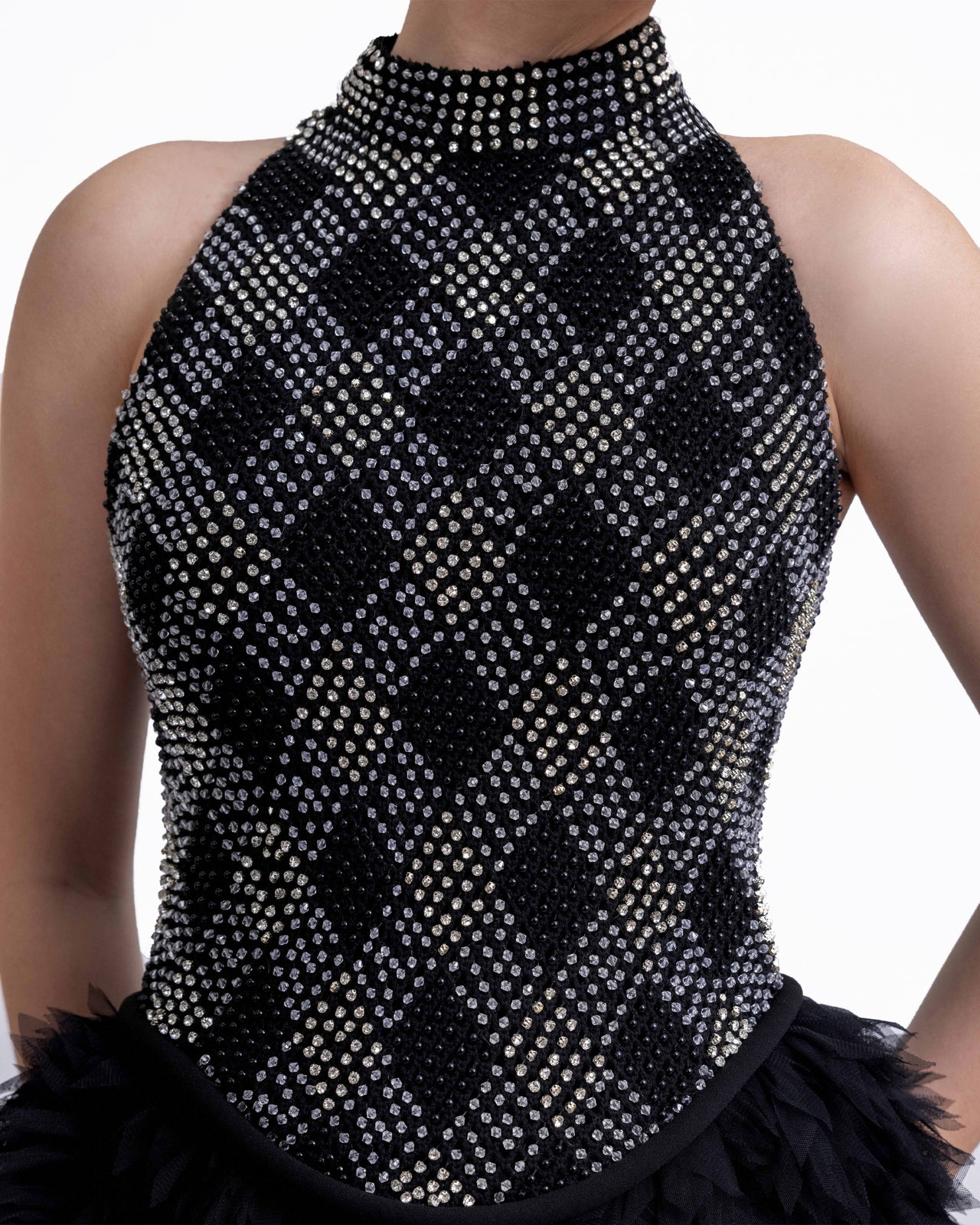 High-Collar Beaded Dress