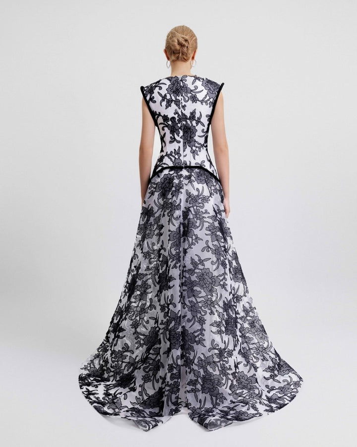 Structured Shoulders Lace Dress - Gemy Maalouf