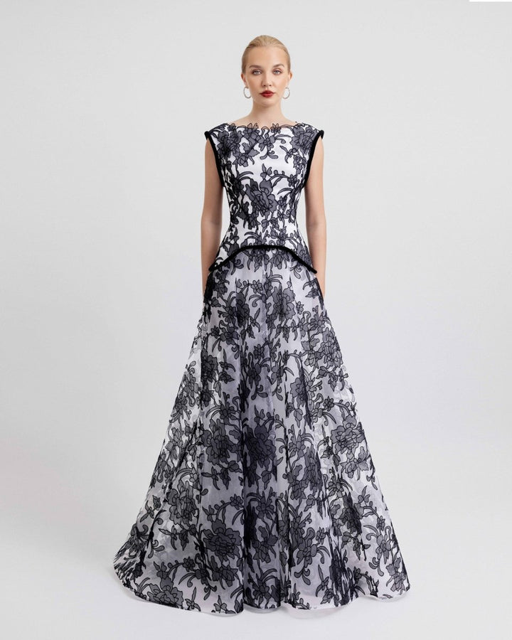 Structured Shoulders Lace Dress - Gemy Maalouf