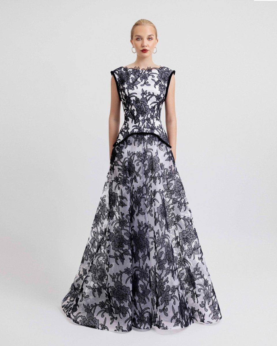 Structured Shoulders Lace Dress - Gemy Maalouf