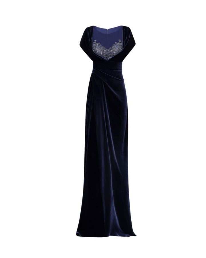 Draped Dress with Beaded Neckline - Gemy Maalouf