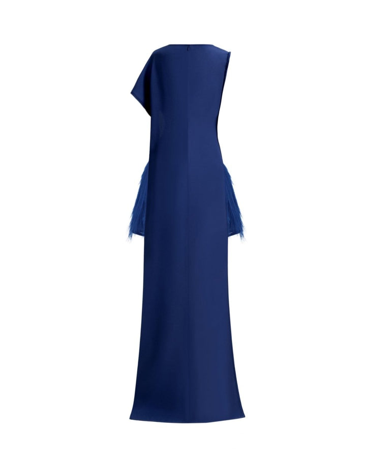 Feathered Dress with asymmetrical Draped Top - Gemy Maalouf