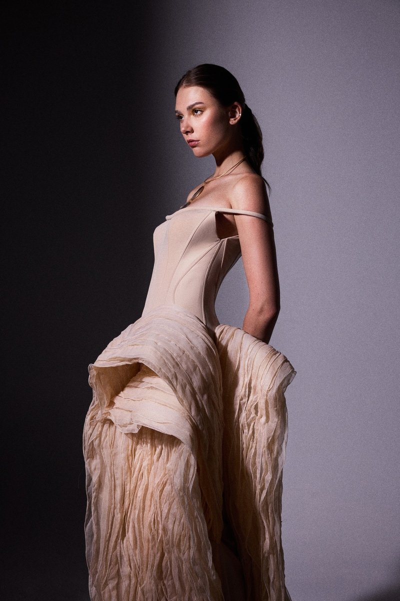 Structured Chiffon Panels Dress - Gemy Maalouf