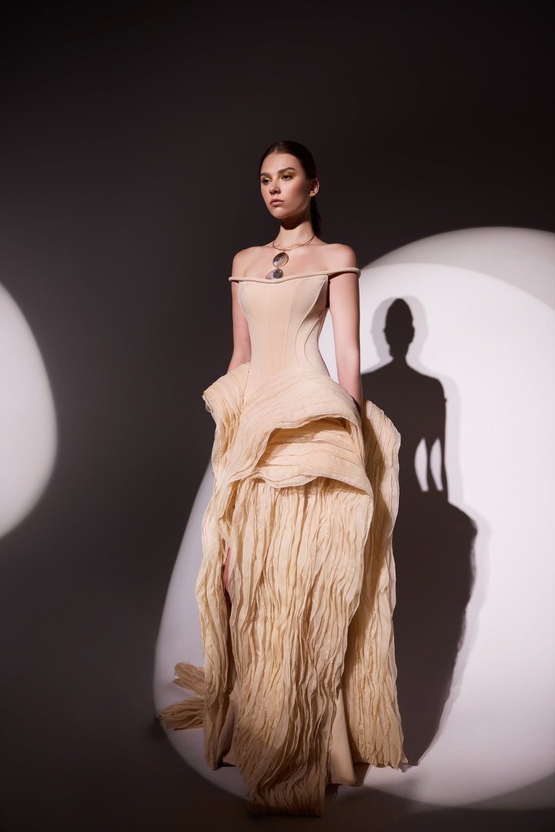 Structured Chiffon Panels Dress - Gemy Maalouf