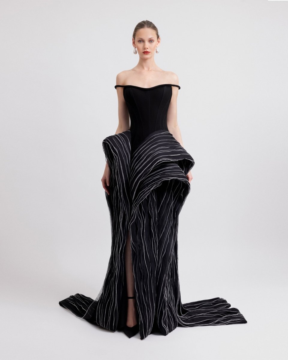 Structured Chiffon Panels Dress - Gemy Maalouf