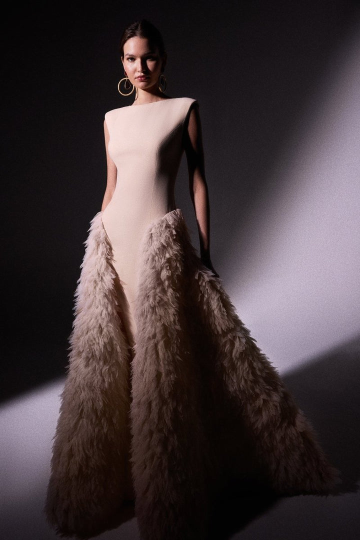 Padded Shoulder Tulle Dress - Gemy Maalouf