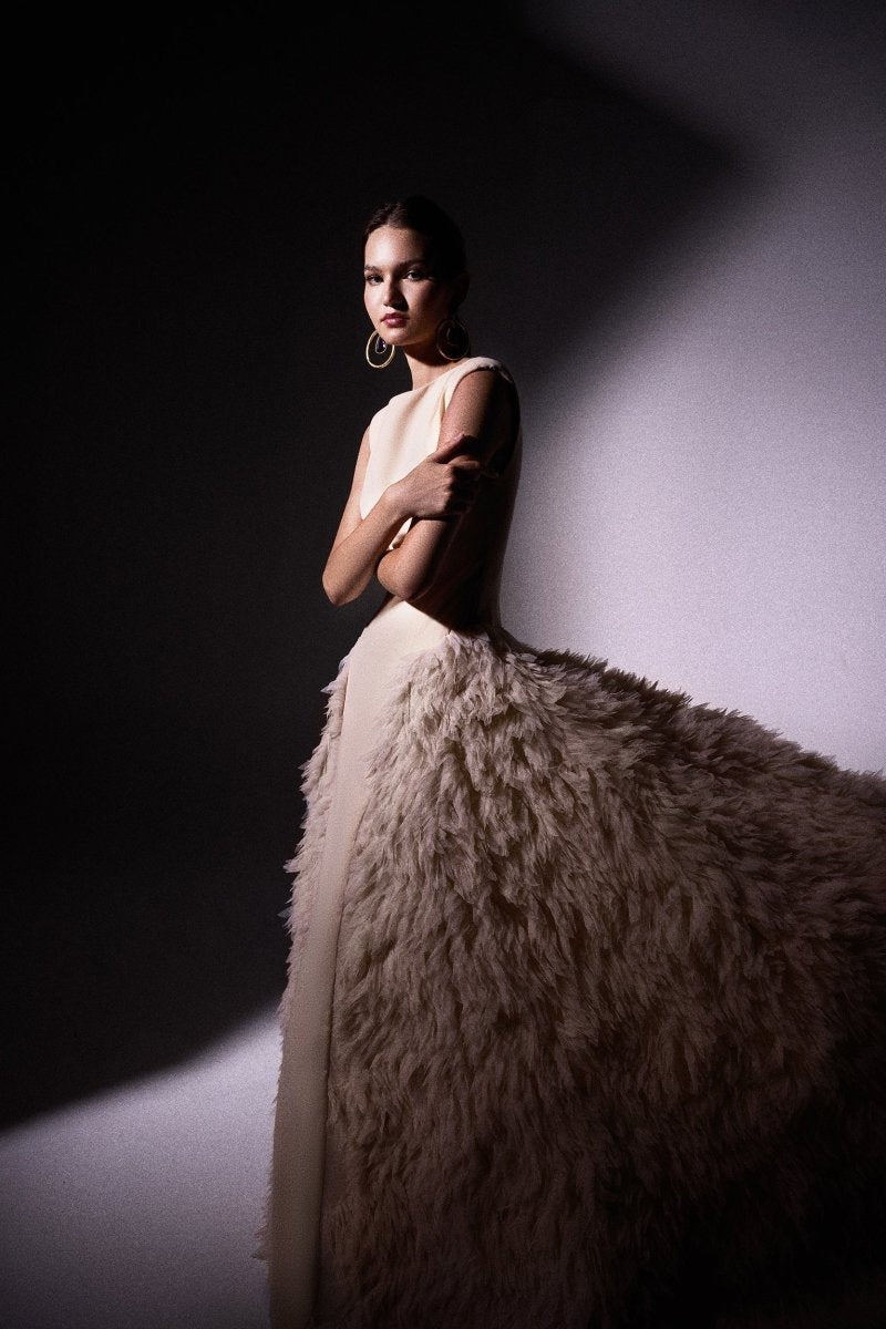 Padded Shoulder Tulle Dress - Gemy Maalouf