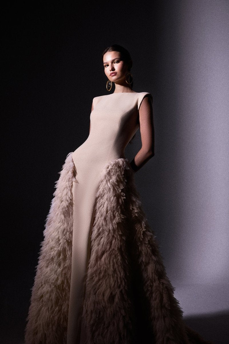 Padded Shoulder Tulle Dress - Gemy Maalouf