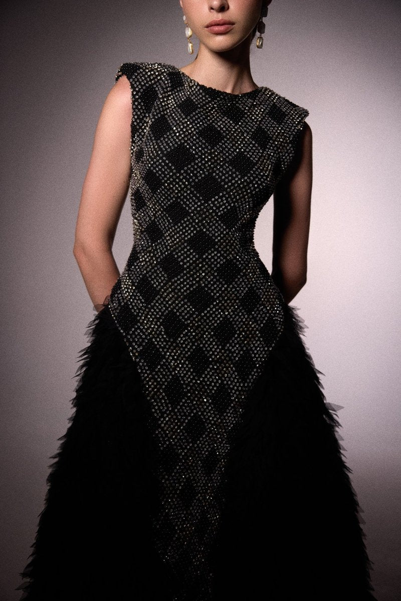 Padded Shoulders Dress - Gemy Maalouf