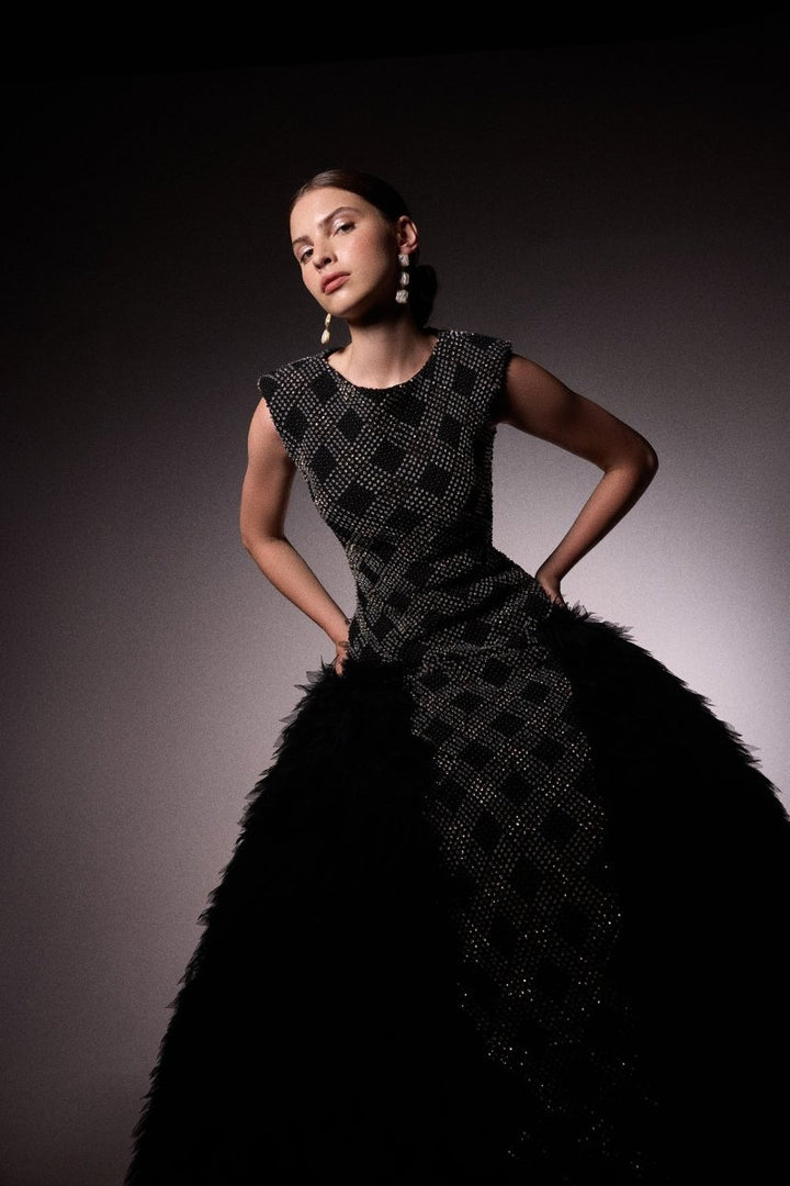 Padded Shoulders Dress - Gemy Maalouf
