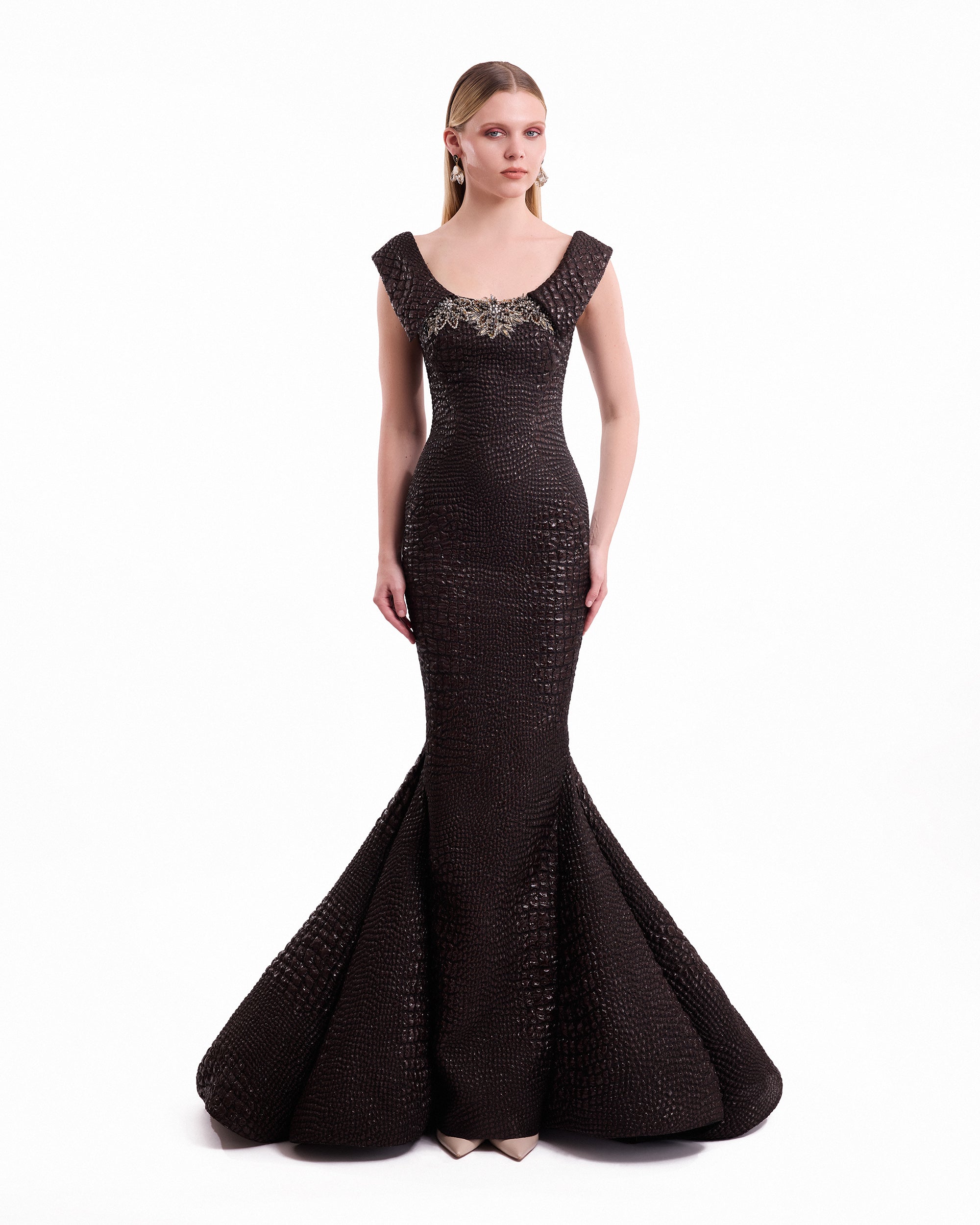Mermaid Textured Embellished Dress