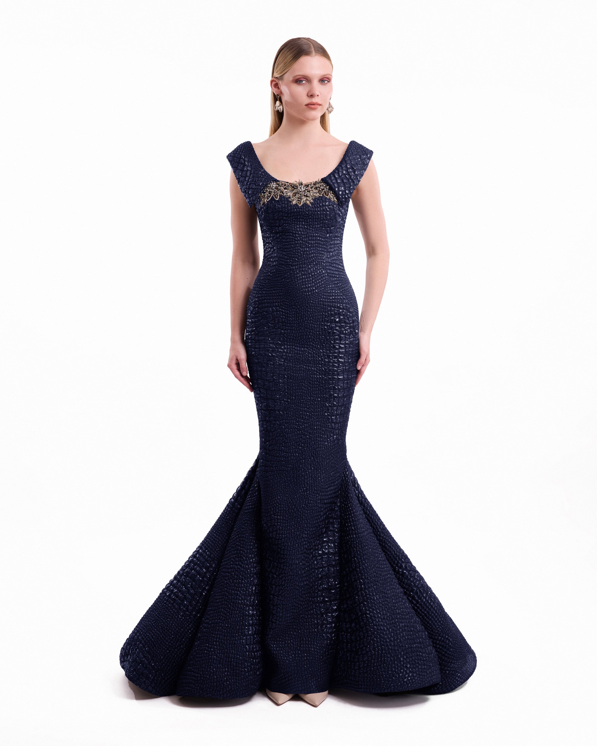 Mermaid Textured Embellished Dress