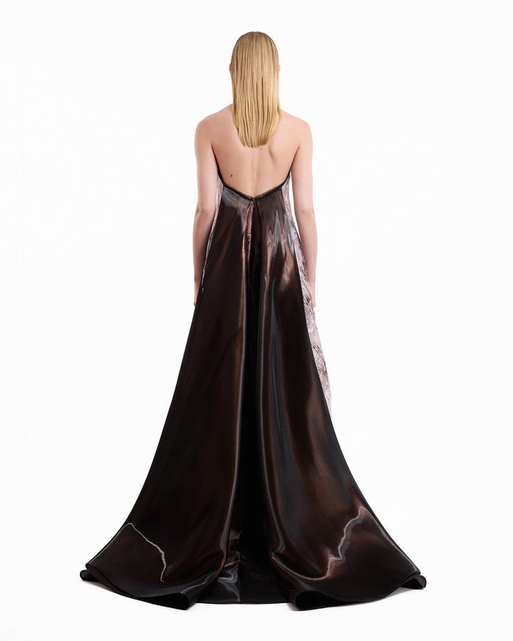 Strapless Sculpted Neck Printed Dress