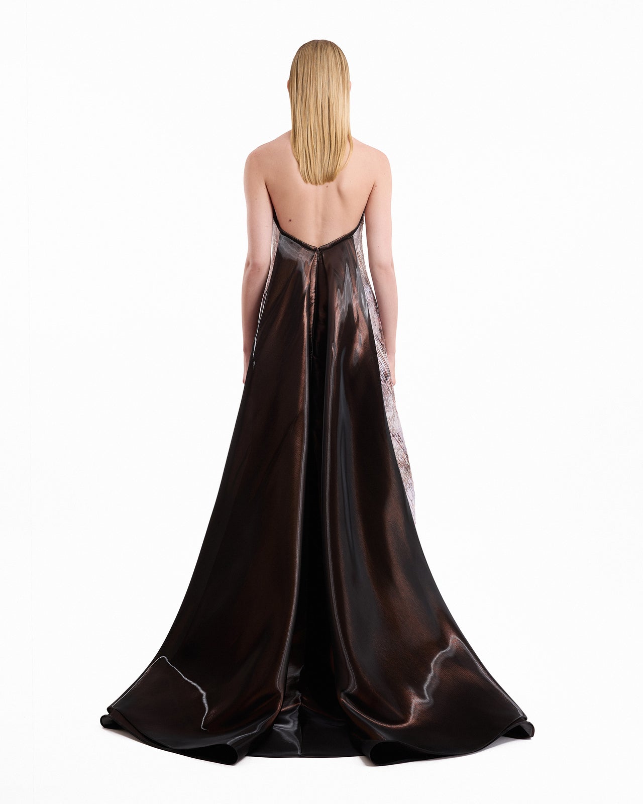 Strapless Sculpted Neck Printed Dress