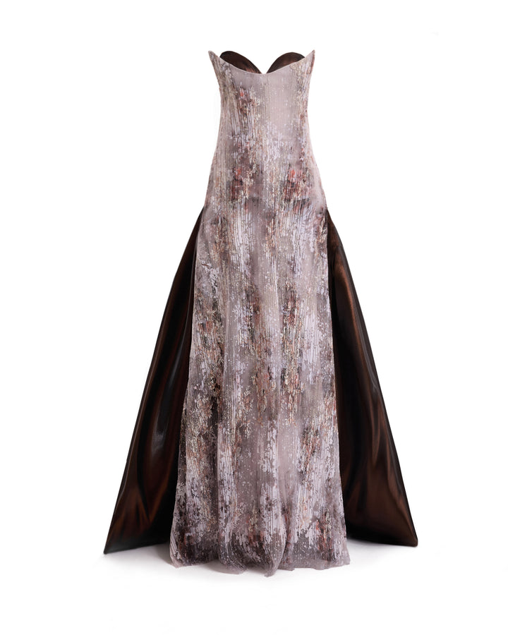 Strapless Sculpted Neck Printed Dress