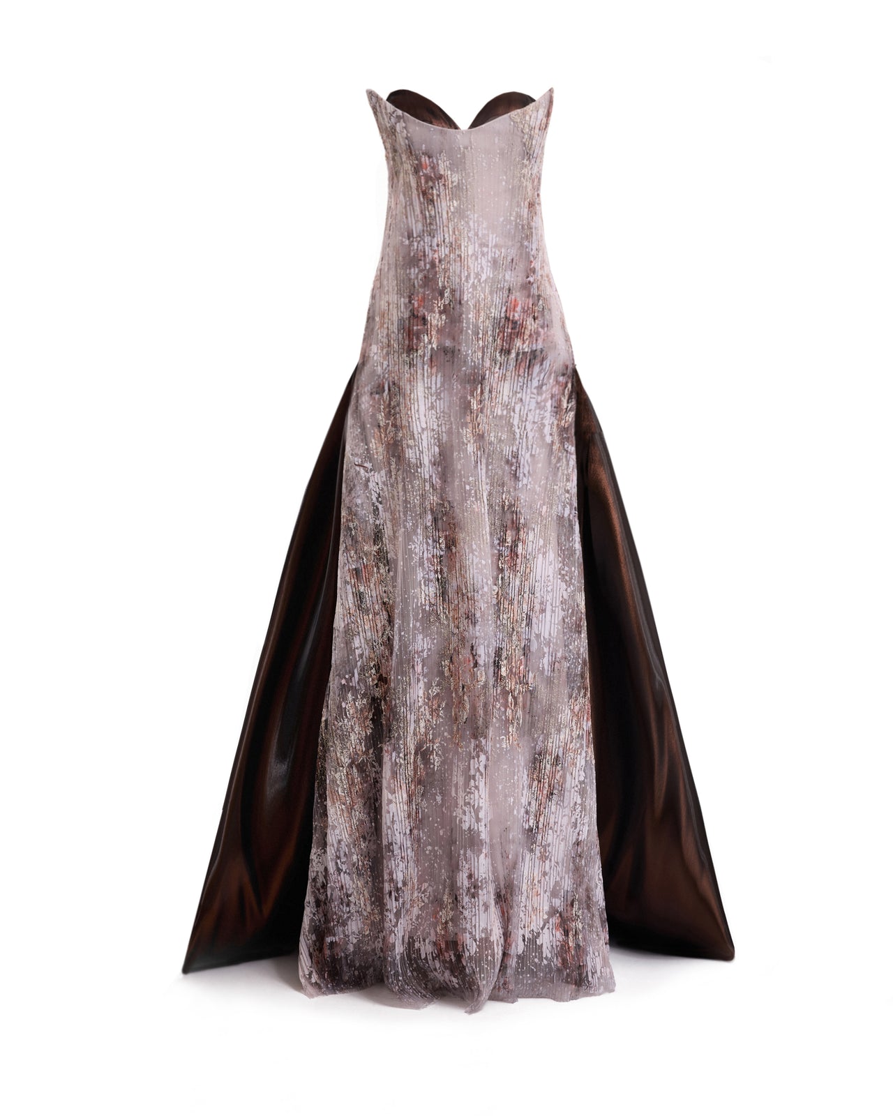 Strapless Sculpted Neck Printed Dress