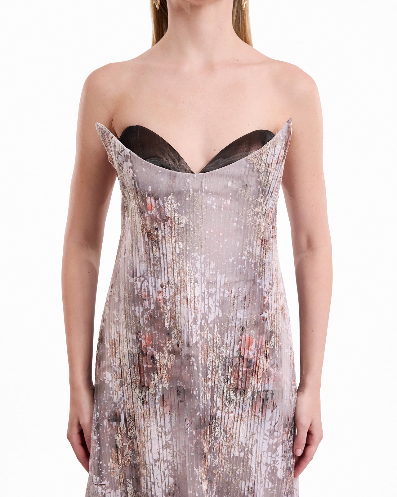 Strapless Sculpted Neck Printed Dress