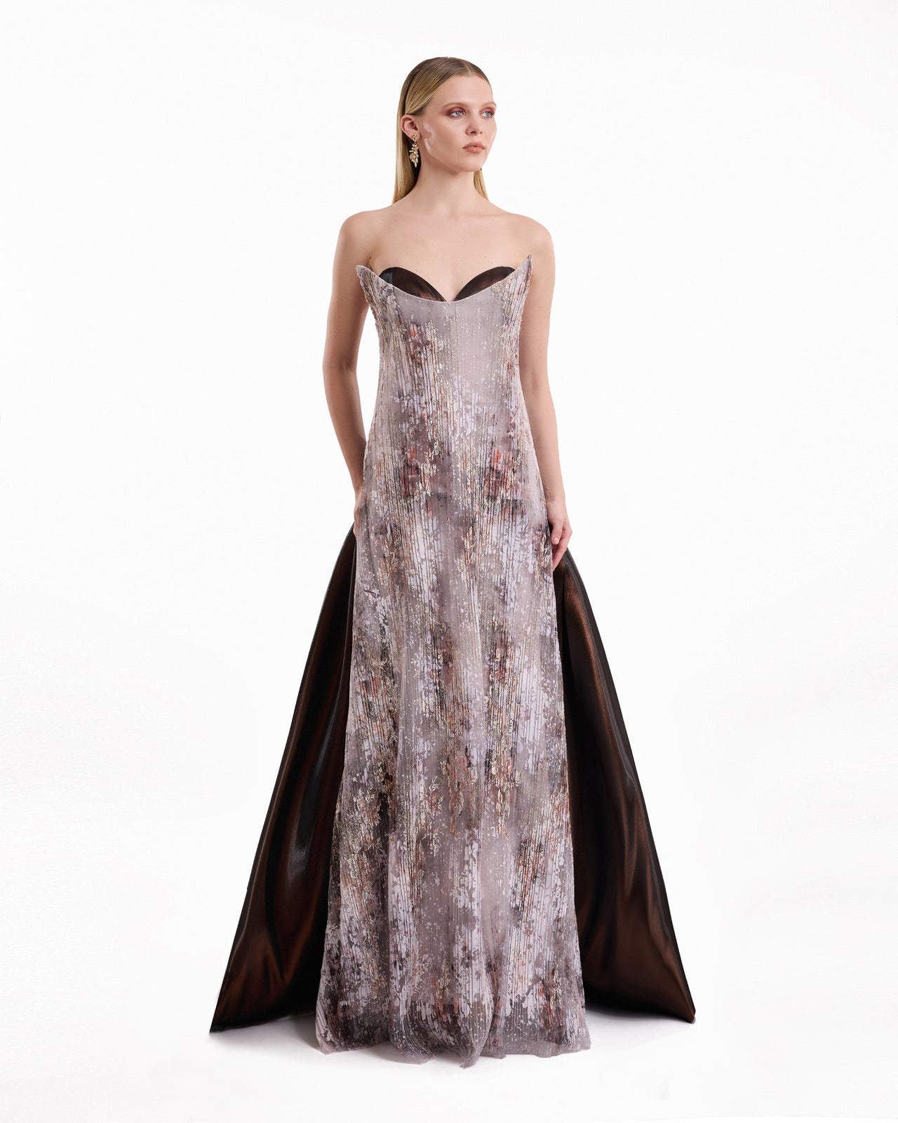 Strapless Sculpted Neck Printed Dress