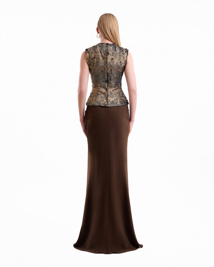 Textured Bodice Draped Dress