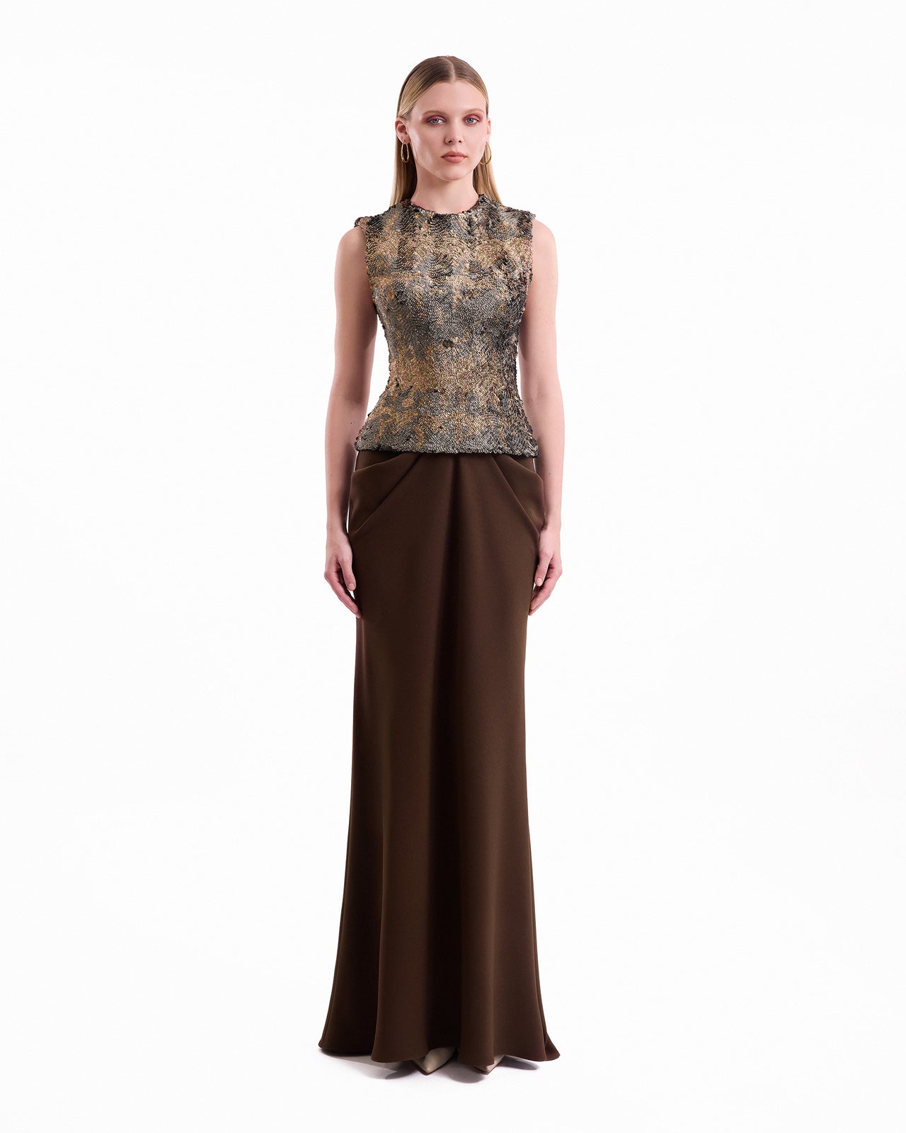 Textured Bodice Draped Dress