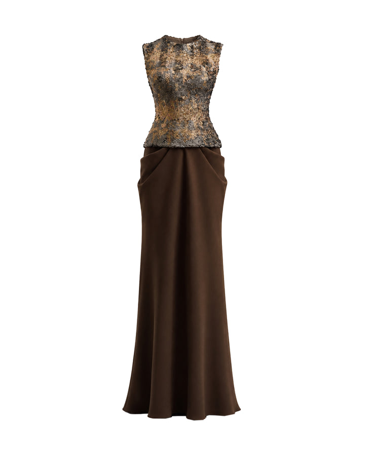 Textured Bodice Draped Dress