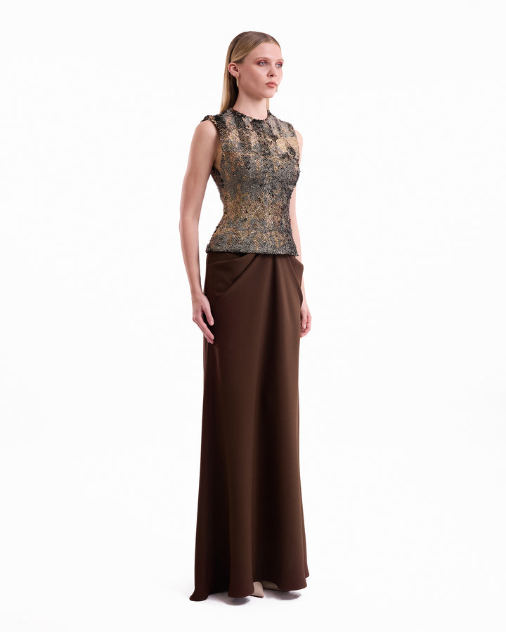 Textured Bodice Draped Dress