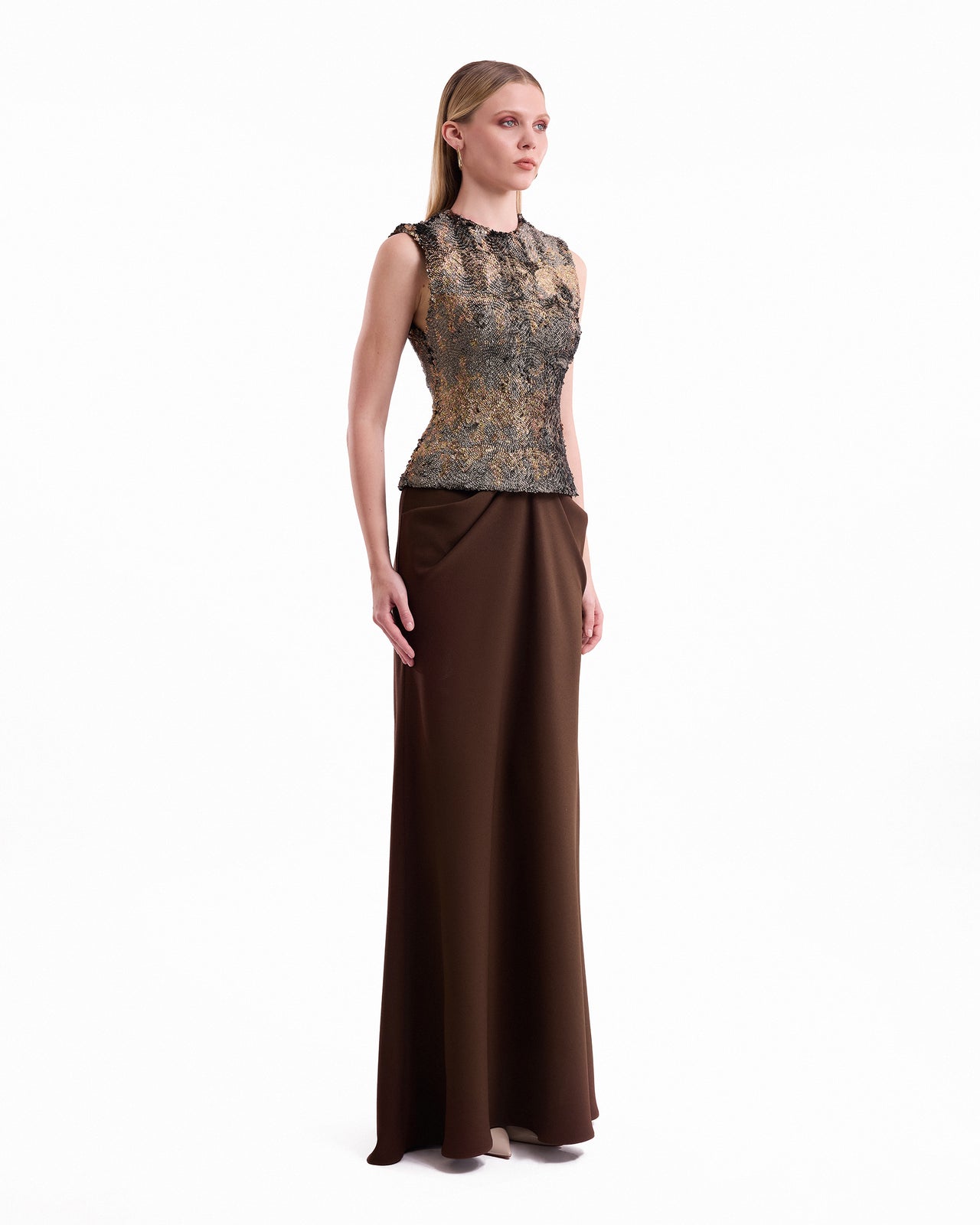 Textured Bodice Draped Dress