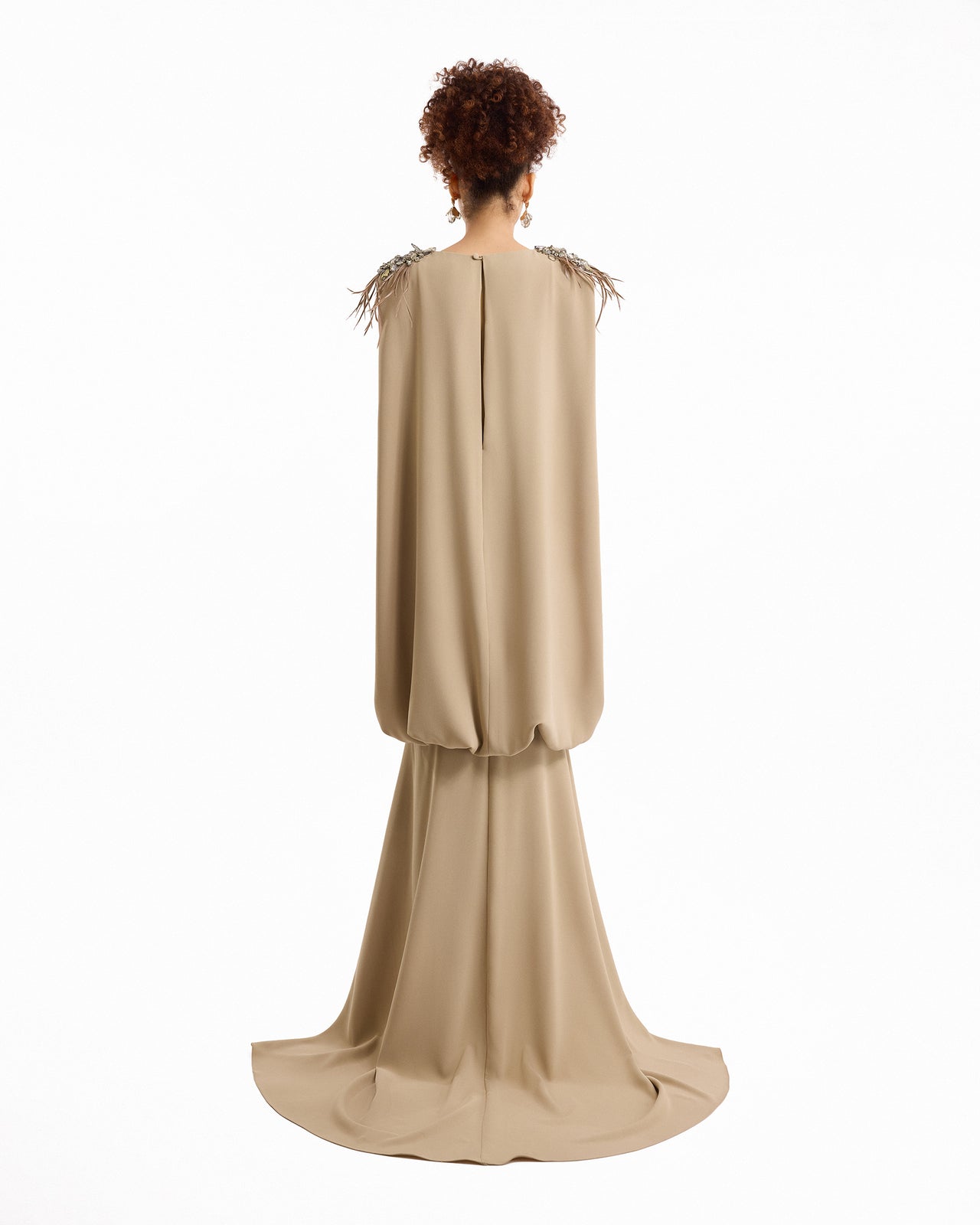 Feather Beaded Crepe Dress