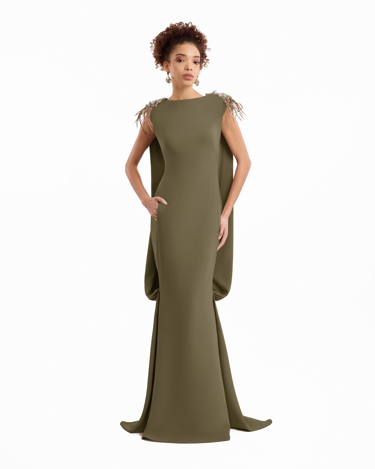 Feather Beaded Crepe Dress