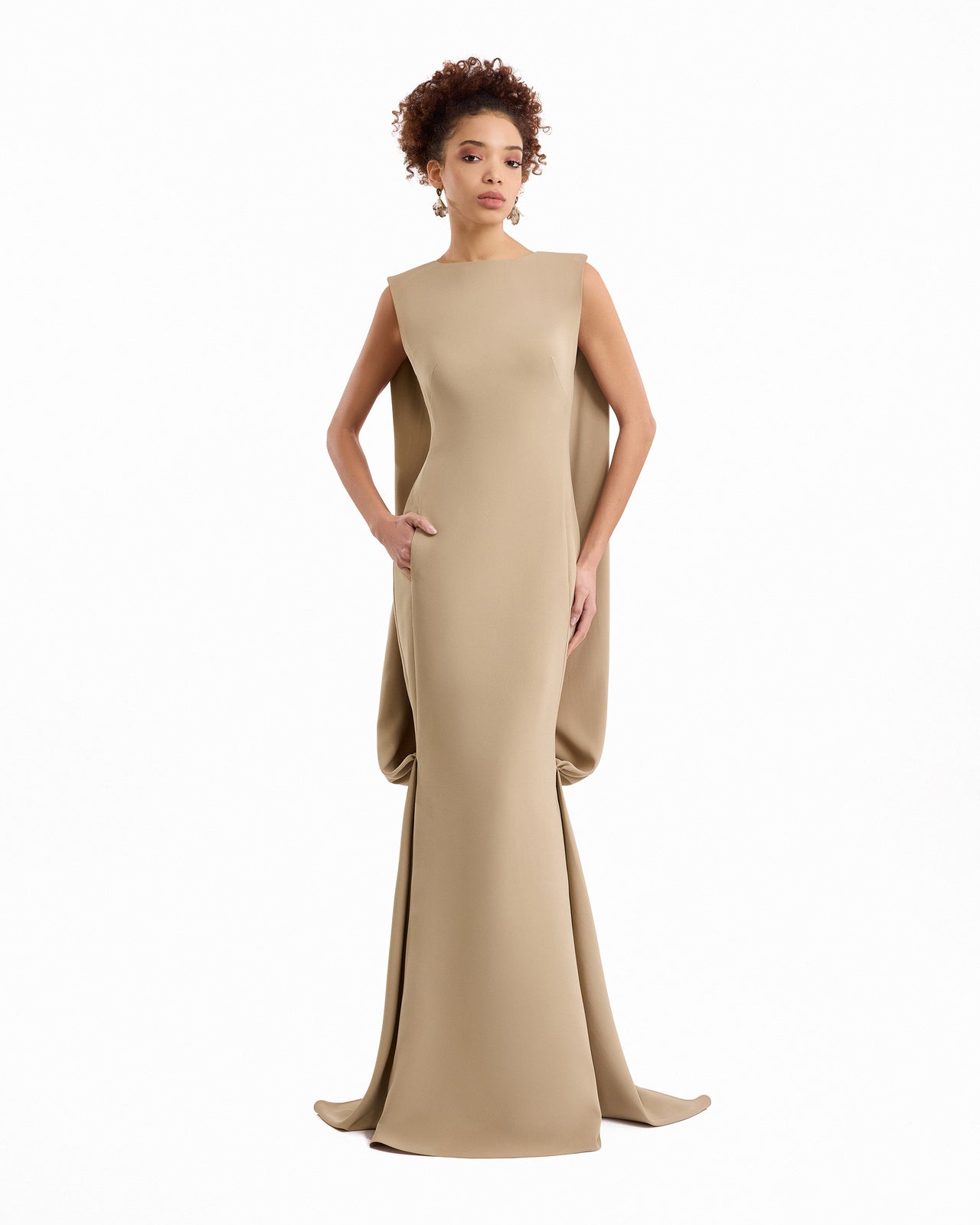 Feather Beaded Crepe Dress