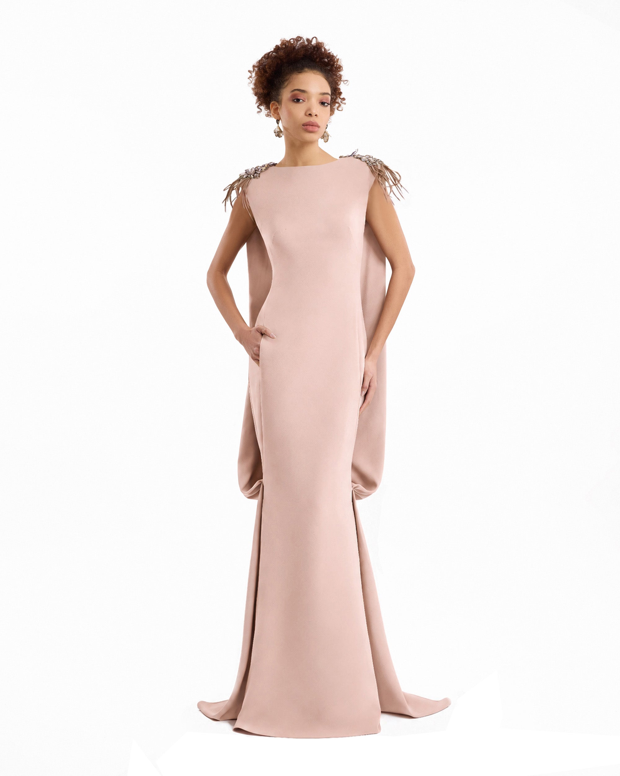 Feather Beaded Crepe Dress