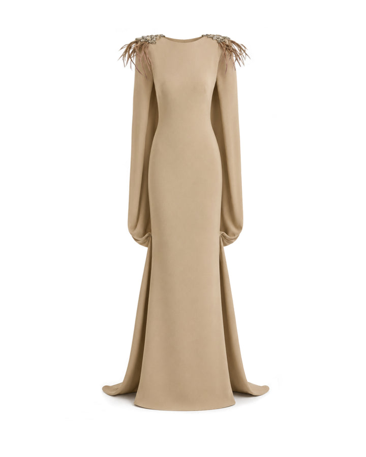Feather Beaded Crepe Dress
