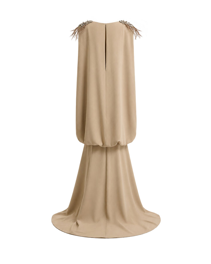 Feather Beaded Crepe Dress